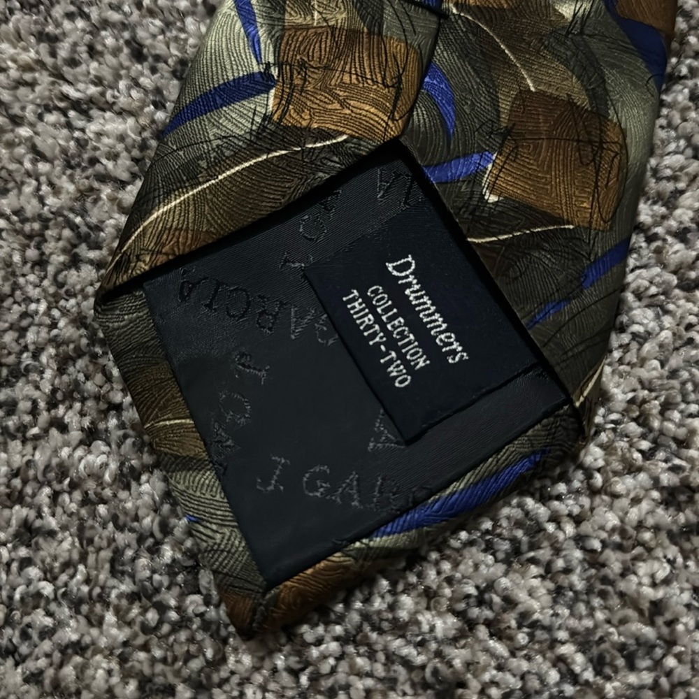 J. Garcia Extra Long Blue/Green/Brown Drummers Collection Neck Tie 100% Silk - Picture 3 of 4